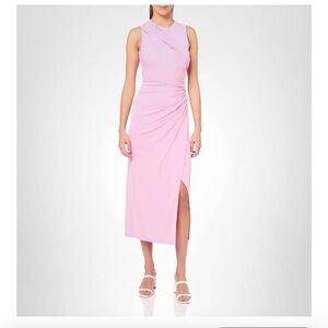 Cinq a Sept $395 Wesson Ruched Bodycon Front Slit Midi Pink Dress Women’s Sz 4
